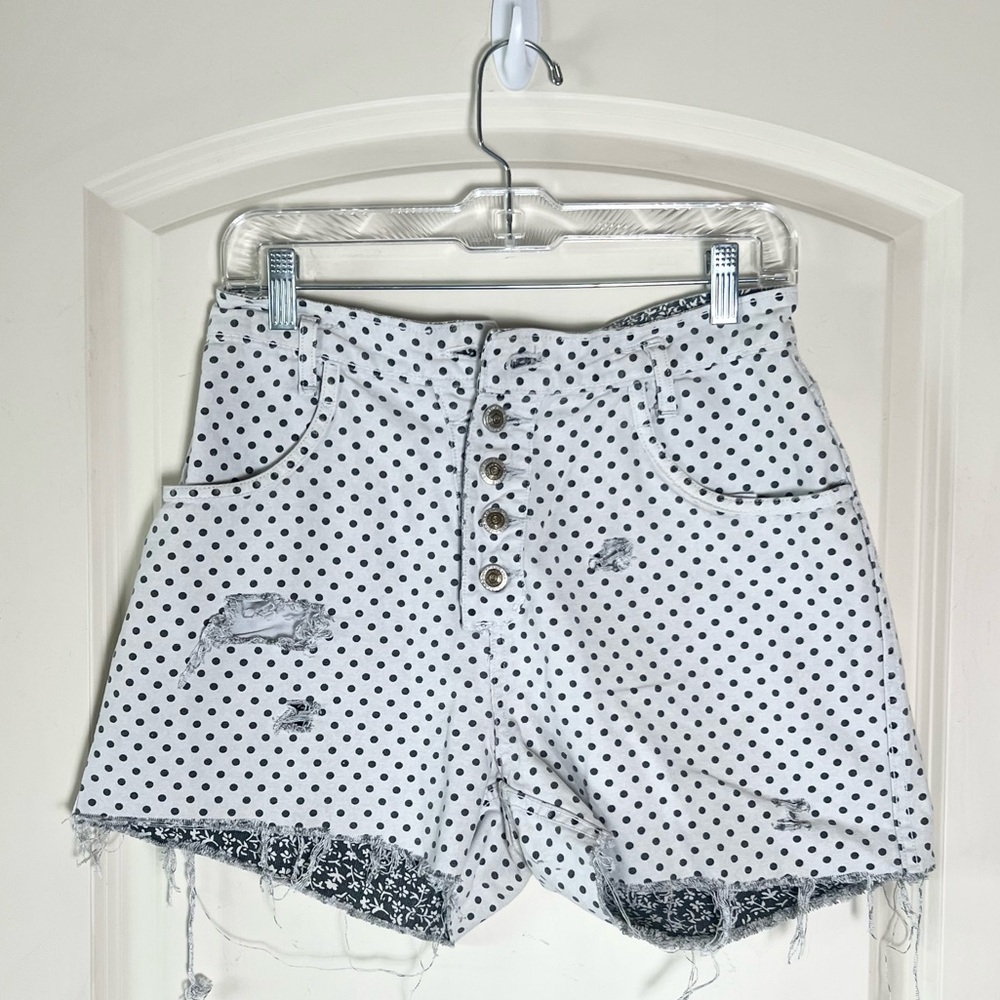 Vintage Polka Dot Black and White denim GET Button Fly reversible Jean shorts
